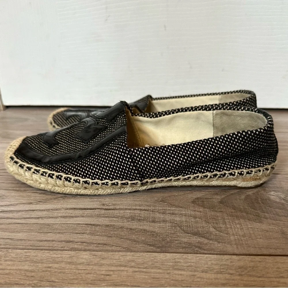 TORY Burch Lonnie Logo Black and Tan Espadrilles